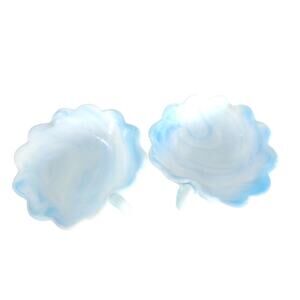 Blue Swirl Slag Bowl Set 2 Milk Glass 6" Hobnail Scallop Handles Kanawha Usa